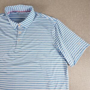 Maelreg Performance Polo Shirt Mens 3XL Sky Blue‎ White Stripe Stretch Shirt EUC
